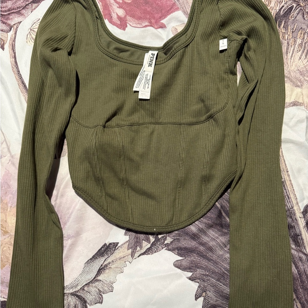 Victoria's Secret Olive Green Ribbed Long-Sleeve Scoop Top